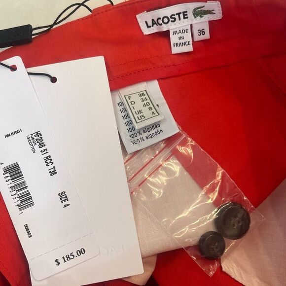 LACOSTE Woman’s  Pubion 100% Cotton Orange Straight Leg Trouser Pants Sz 4 NWT M - Picture 5 of 7